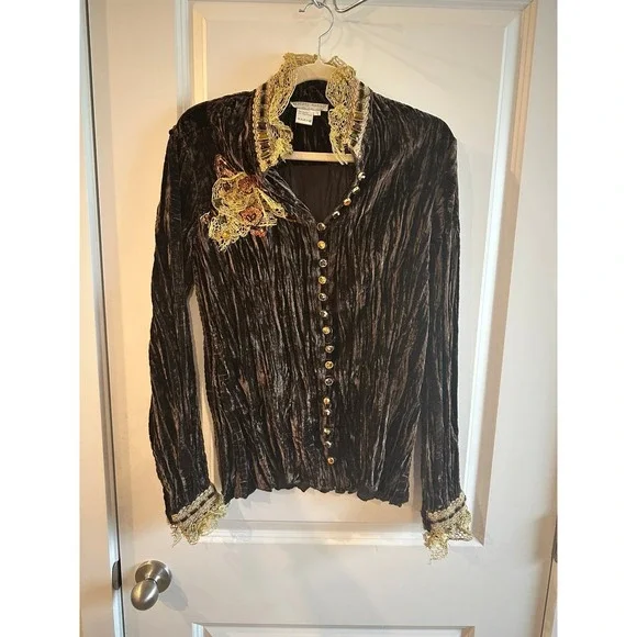 Alberto Malaki Renaissance Blouse Shirt Top Lace Women's size L Long Sleeve - Picture 1 of 8